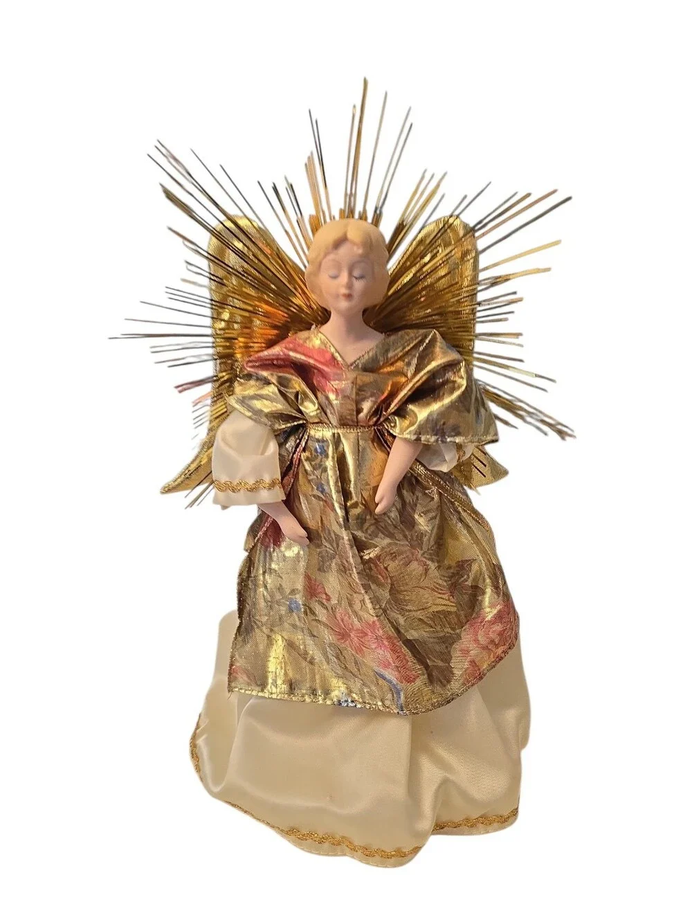 Vintage Porcelain Christmas Angel Tree Topper Elegant Gold Color 10.5
